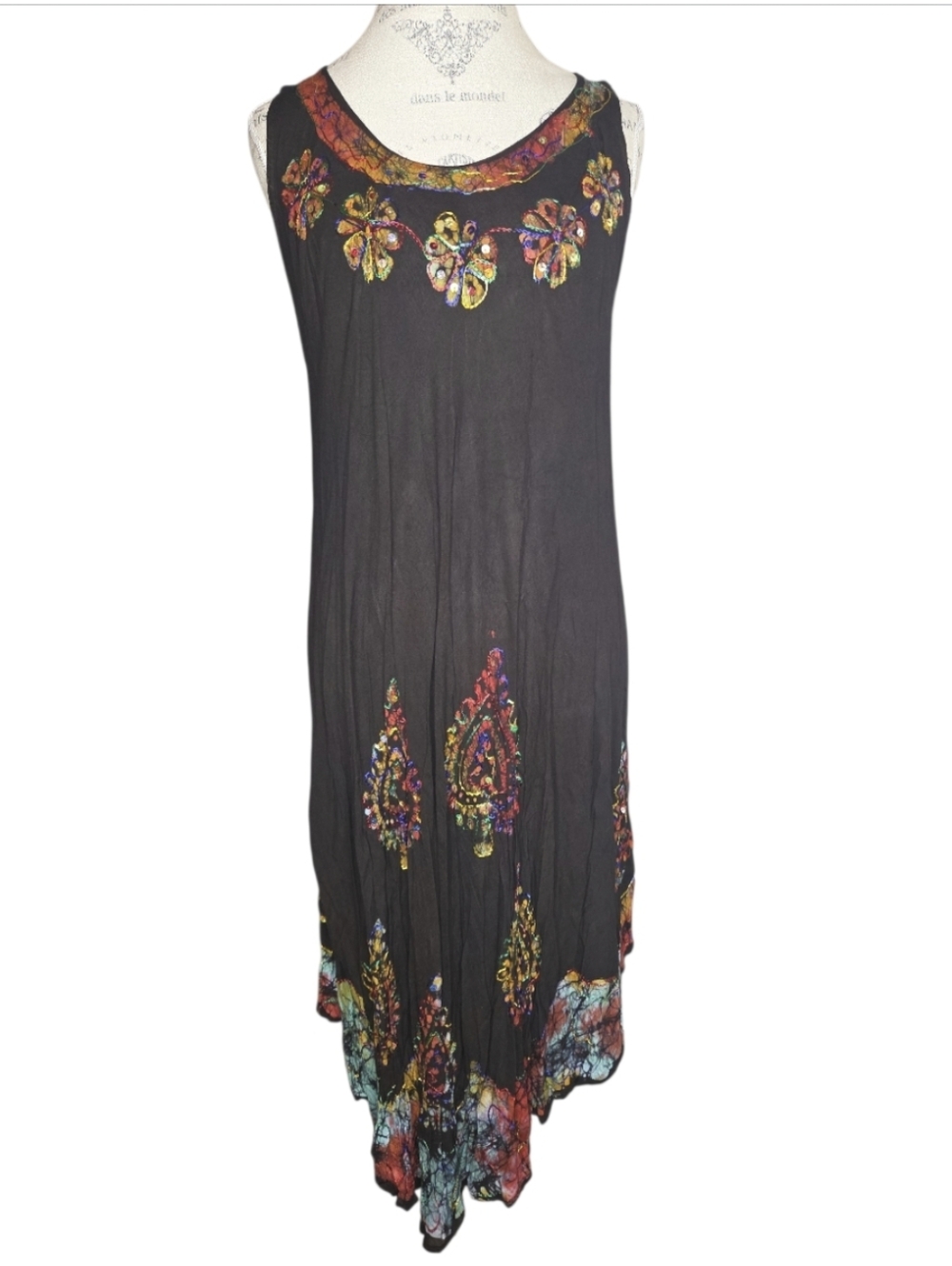 Indie Boho Festival Ready Sequin Trim Brown High Low Hem Dress Free Size